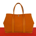 Hermes Garden Party MM Toile Officier Buffalo Leather Tote Bag Orange
