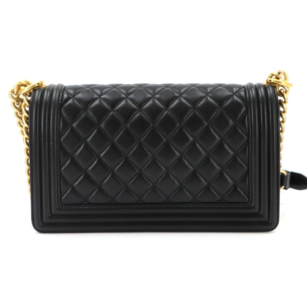 Chanel Boy Chain Shoulder Bag Lambskin Black Gold — view 3