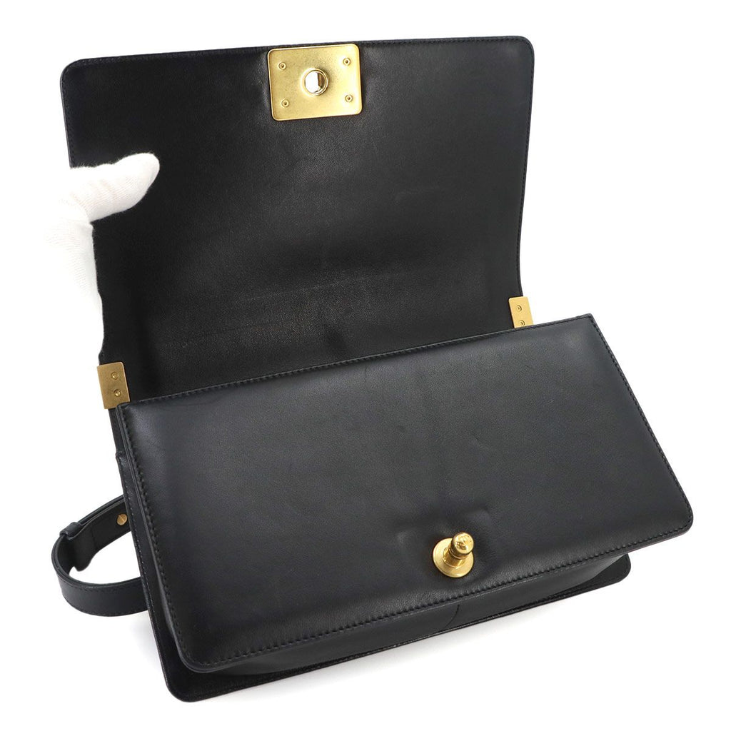 Chanel Boy Chain Shoulder Bag Lambskin Black Gold — view 7