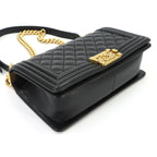 Chanel Boy Chain Shoulder Bag Lambskin Black Gold — view 5