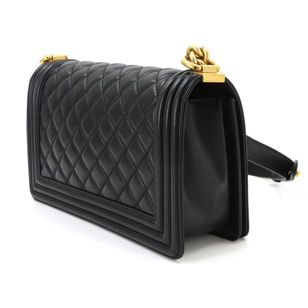 Chanel Boy Chain Shoulder Bag Lambskin Black Gold — view 4