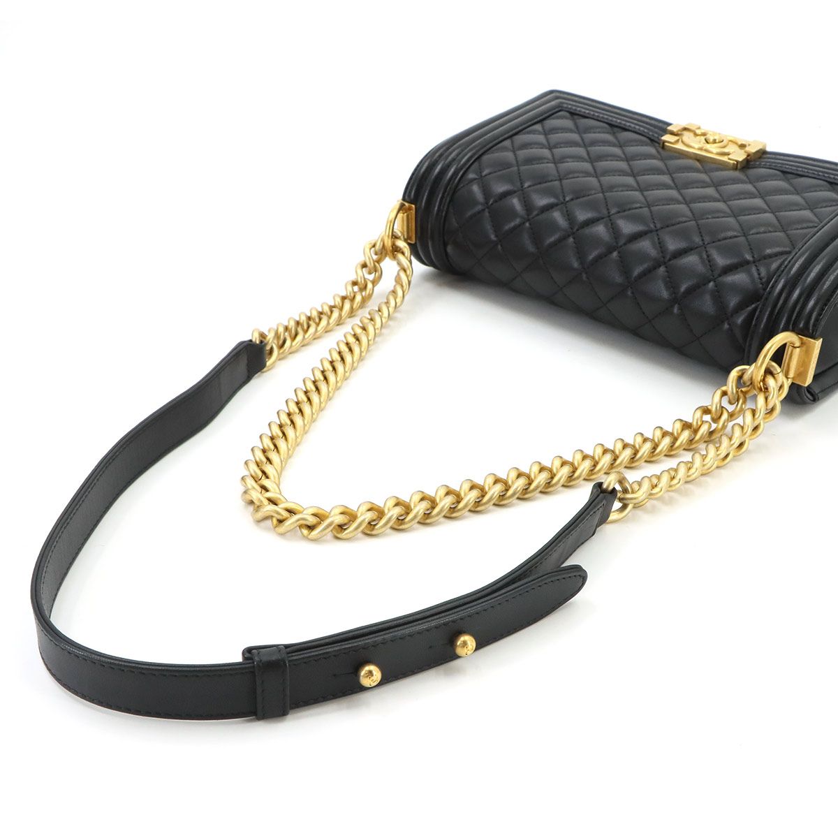 Chanel Boy Chain Shoulder Bag Lambskin Black Gold — view 6