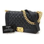 Chanel Boy Chain Shoulder Bag Lambskin Black Gold — view 2