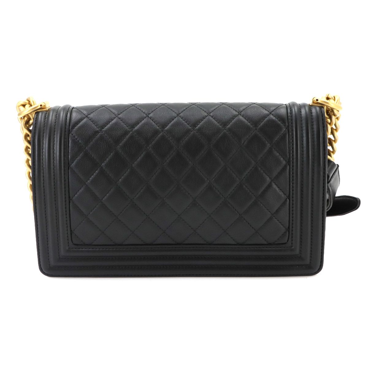 Chanel Boy Chain Shoulder Bag Lambskin Black Gold — view 3