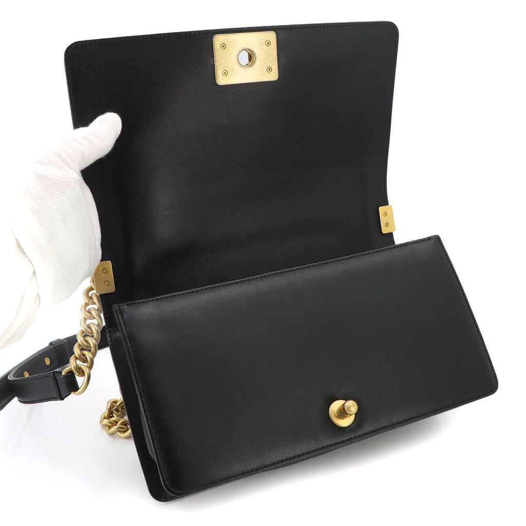 Chanel Boy Chain Shoulder Bag Lambskin Black Gold — view 7