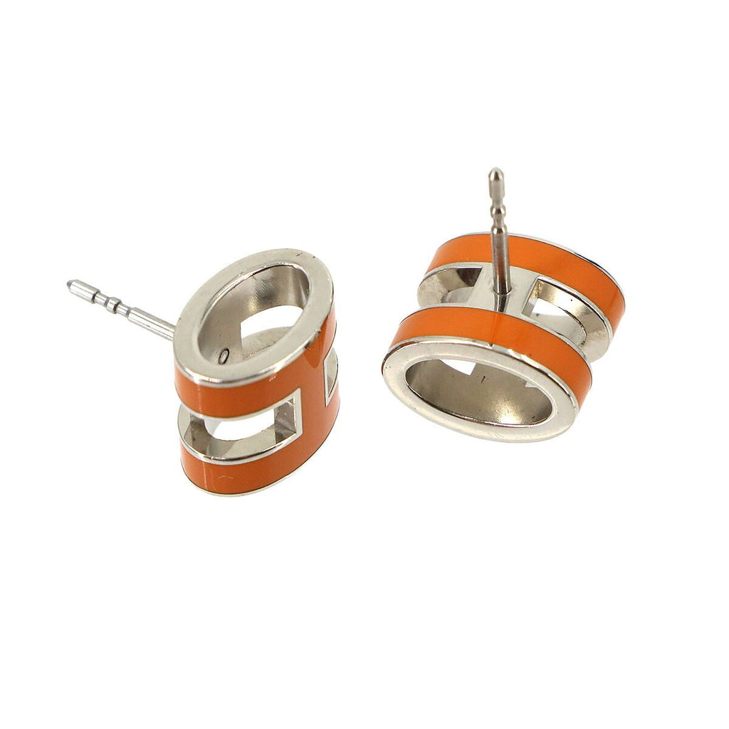 Hermes Pop H Earrings Orange Silver — view 3