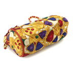 Chanel Bijou Pattern Fringe Chain Shoulder Bag Satin Leather Red Multicolor Gold — view 4
