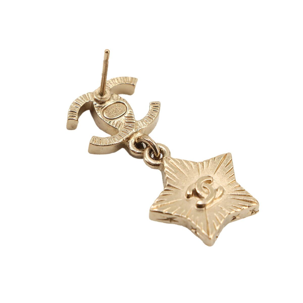 Chanel CC Logo Star Swing Earrings Faux Pearl Gold White — view 4