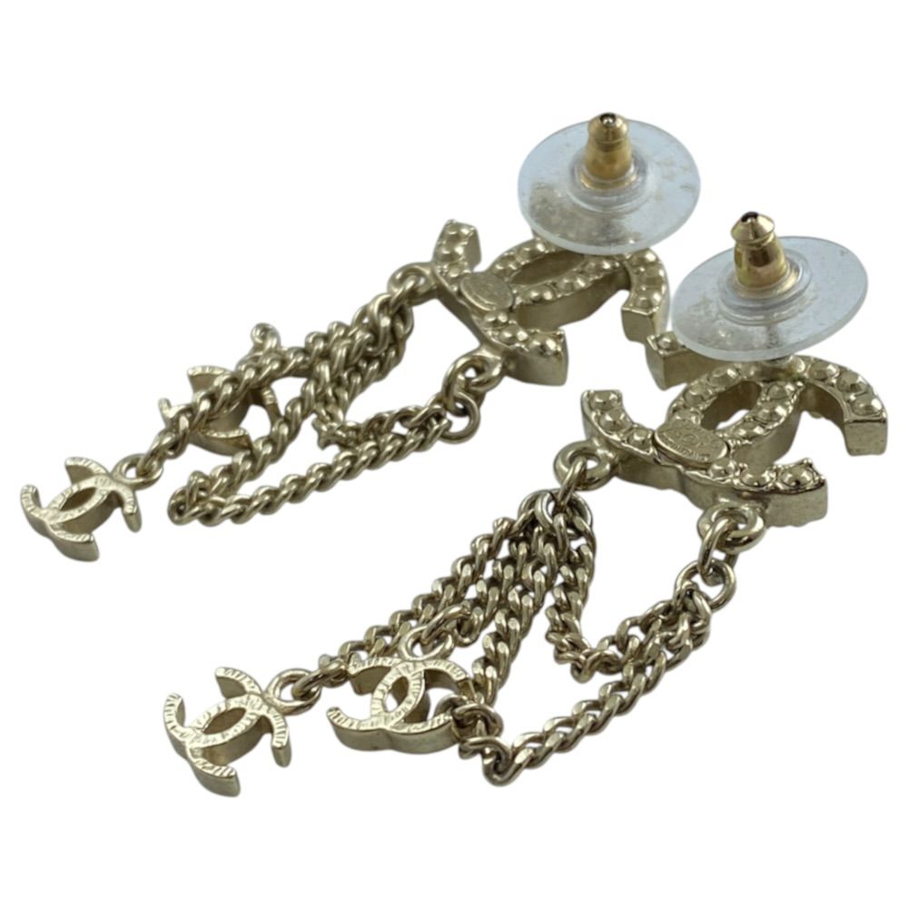 Chanel Chain Earrings CC Logo Rhinestone Pearl Gold — view 6