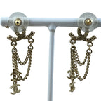 Chanel Chain Earrings CC Logo Rhinestone Pearl Gold — view 3