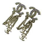 Chanel Chain Earrings CC Logo Rhinestone Pearl Gold — view 4