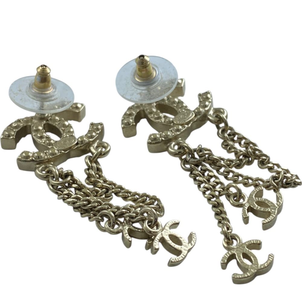 Chanel Chain Earrings CC Logo Rhinestone Pearl Gold — view 7