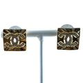 Chanel Earrings CC Logo Square Rhinestone Champagne Gold