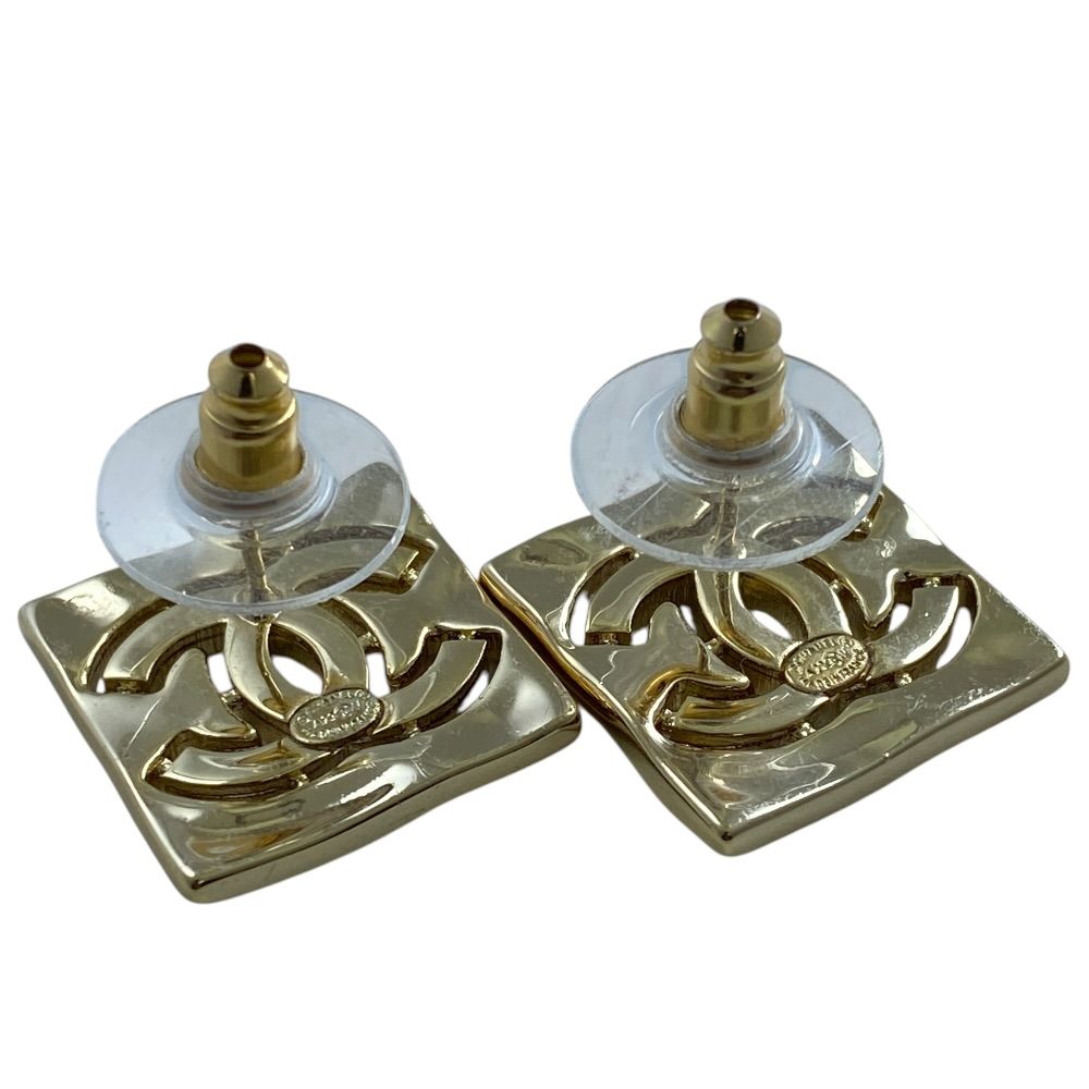 Chanel Earrings CC Logo Square Rhinestone Champagne Gold — view 8