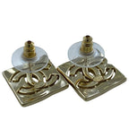 Chanel Earrings CC Logo Square Rhinestone Champagne Gold — view 8