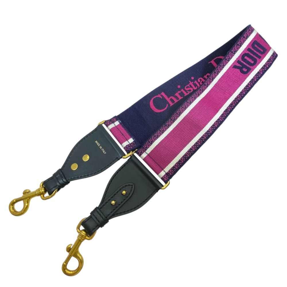 Dior Shoulder Strap Embroidery Bag Strap Canvas Leather Pink Black Gold — view 2
