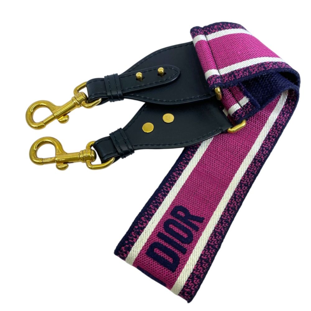 Dior Shoulder Strap Embroidery Bag Strap Canvas Leather Pink Black Gold
