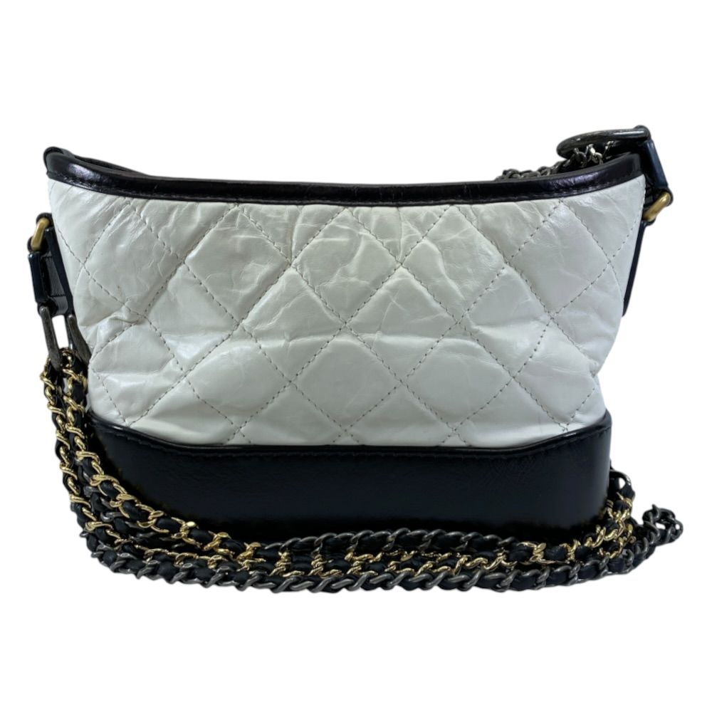Chanel Shoulder Bag Gabrielle Small Hobo Aged Calf Leather White Black