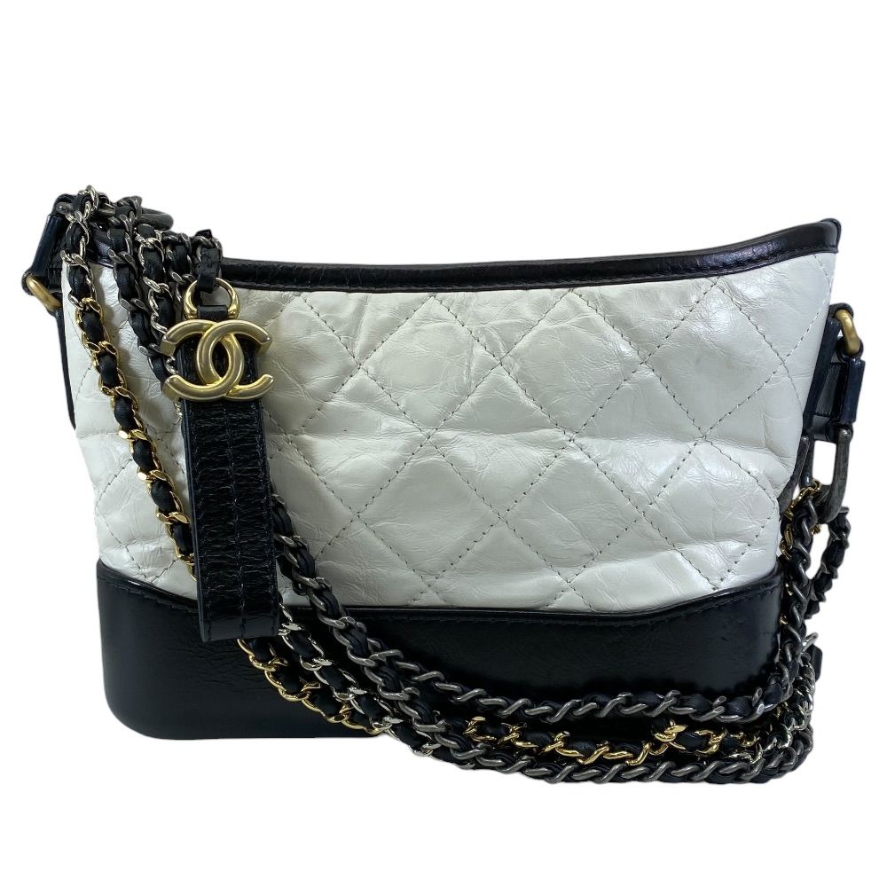 Chanel Shoulder Bag Gabrielle Small Hobo Aged Calf Leather White Black — view 2