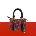 Dior Trotter Pattern Canvas Leather Mini Boston Bag Bordeaux