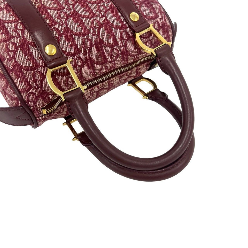 Dior Trotter Pattern Canvas Leather Mini Boston Bag Bordeaux — view 4