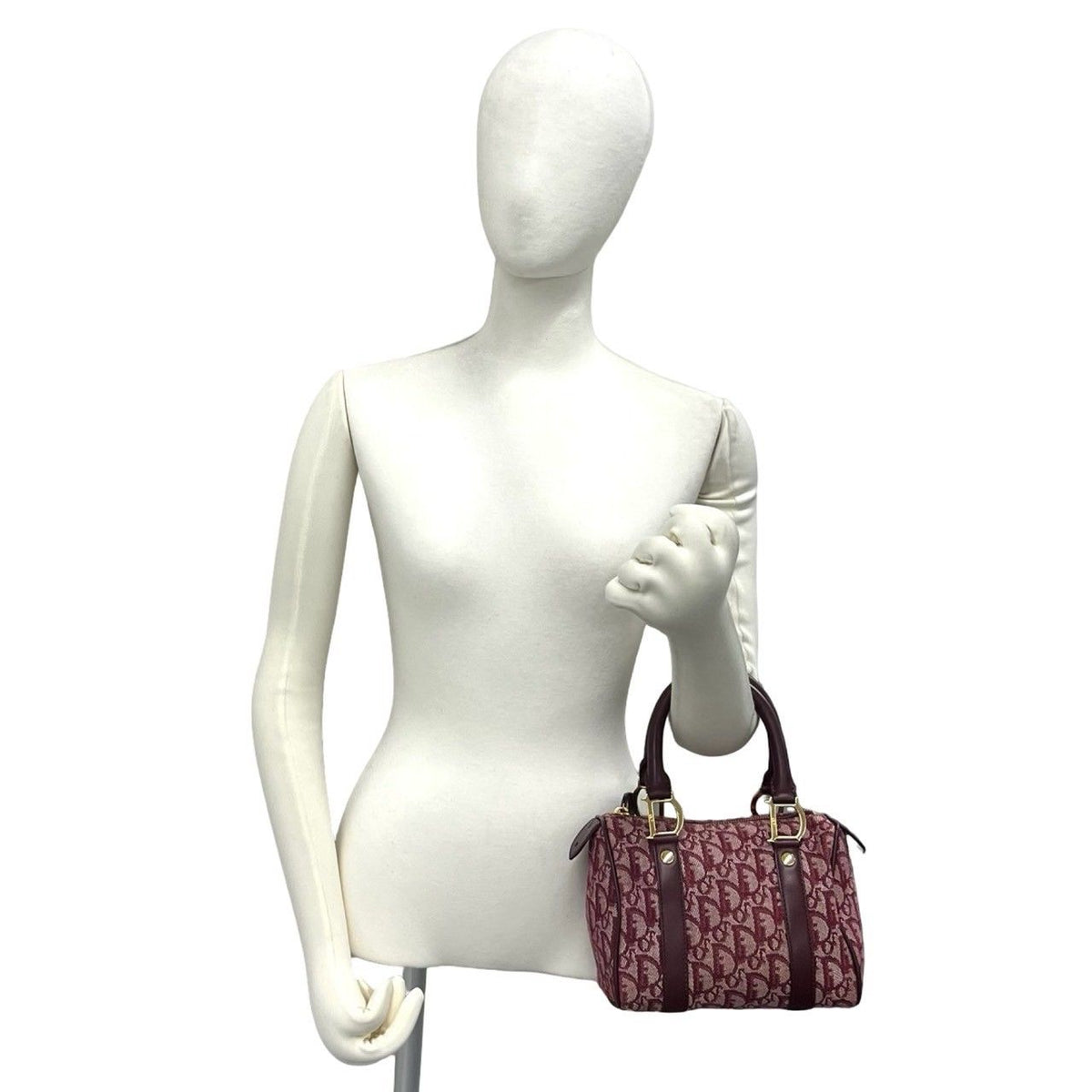 Dior Trotter Pattern Canvas Leather Mini Boston Bag Bordeaux — view 2