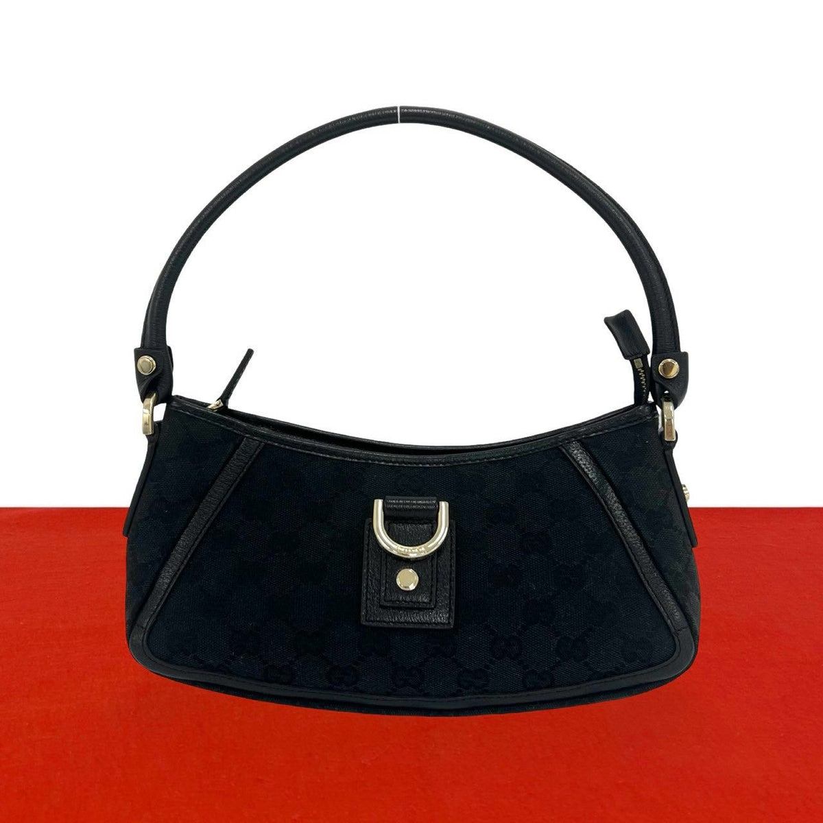 Gucci Abbey GG Pattern Logo Canvas Leather Shoulder Bag Black