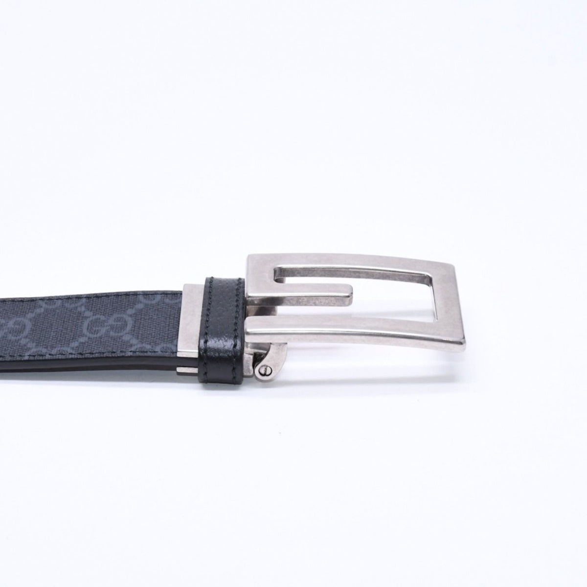 Gucci Square G Buckle Reversible Belt GG Supreme Canvas Black Gray — view 6
