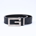 Gucci Square G Buckle Reversible Belt GG Supreme Canvas Black Gray