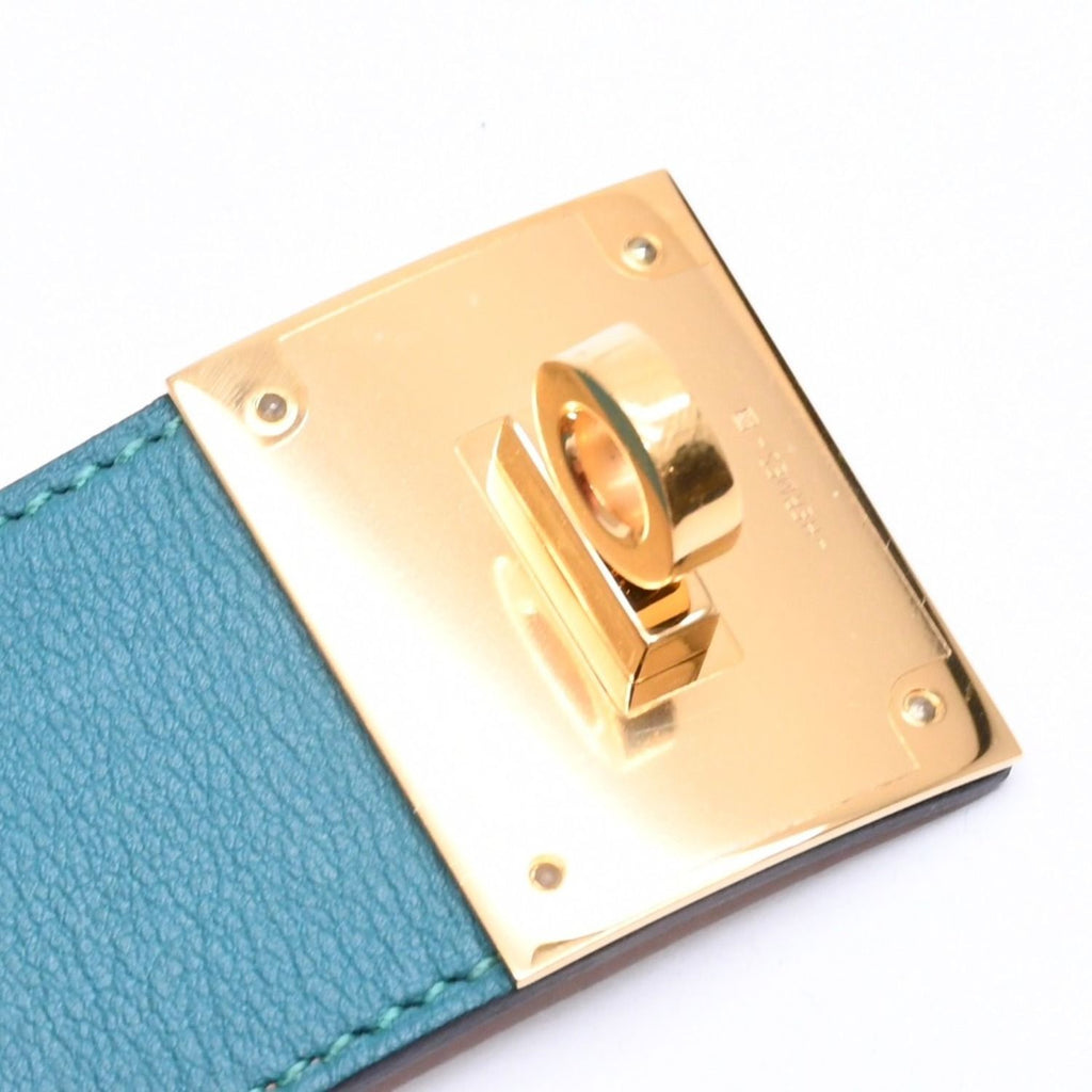 Hermes Kelly Dog Bracelet Bangle Leather Green Gold — view 8