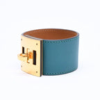 Hermes Kelly Dog Bracelet Bangle Leather Green Gold — view 2