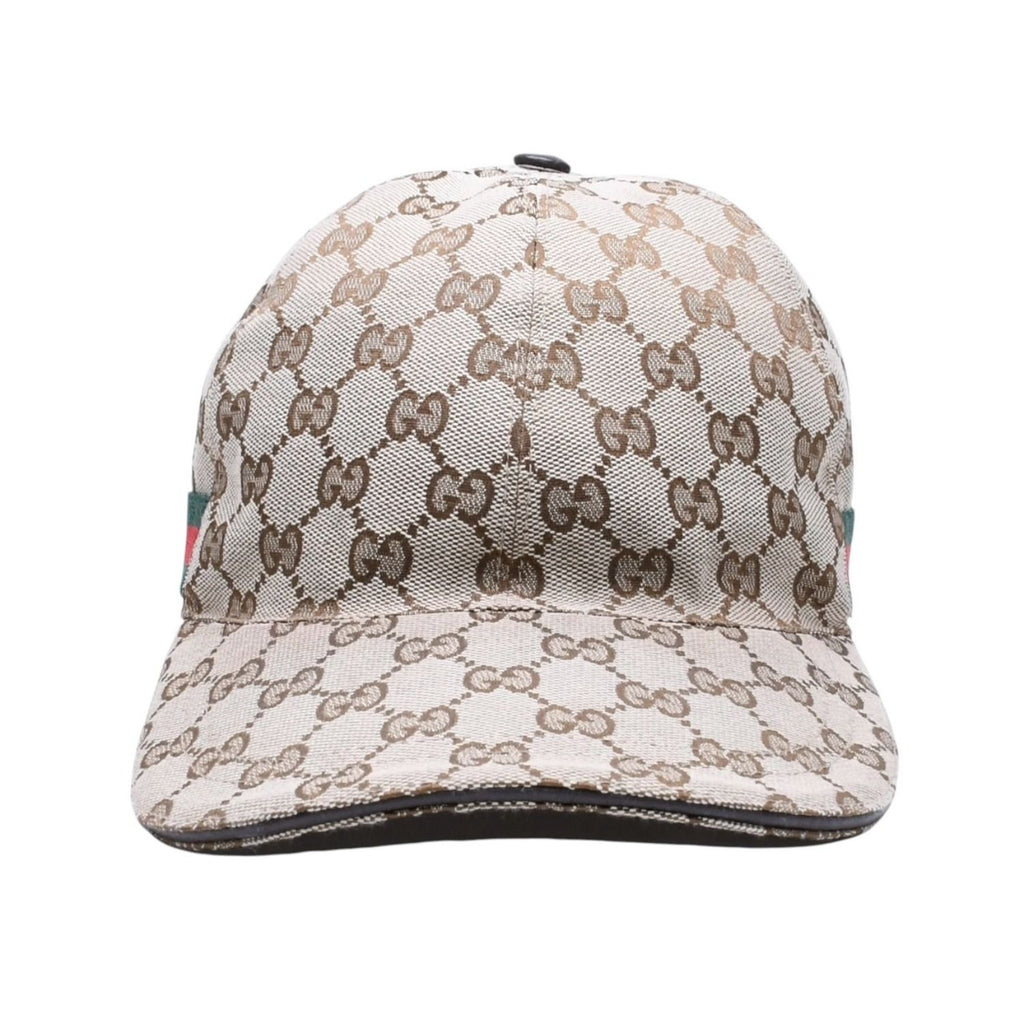 Gucci GG Canvas Baseball Cap Sherry Line M Beige Silver Hat