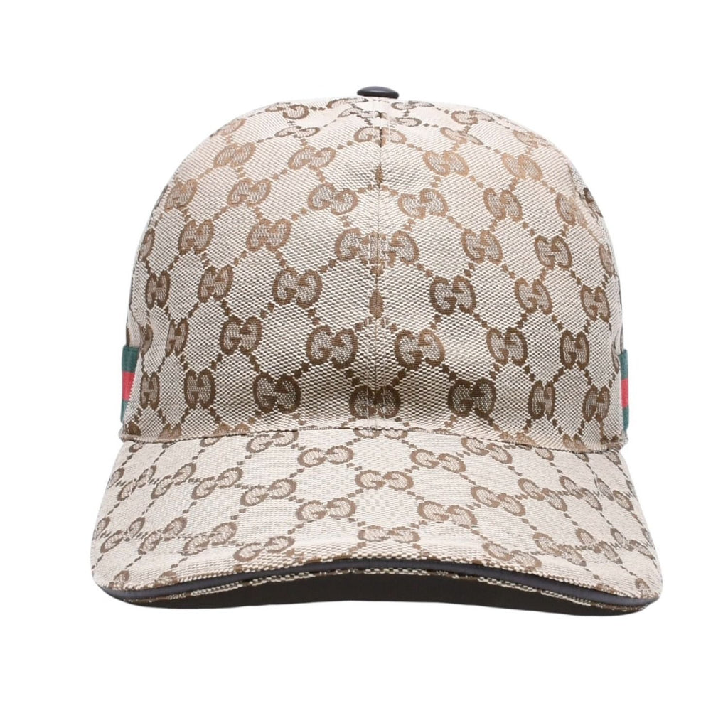 Gucci GG Canvas Baseball Cap Sherry Line M Beige Silver Hat
