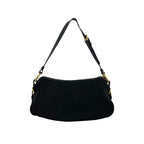 Prada Logo Tessuto Pocono Nylon Saffiano Leather Shoulder Bag Black — view 3
