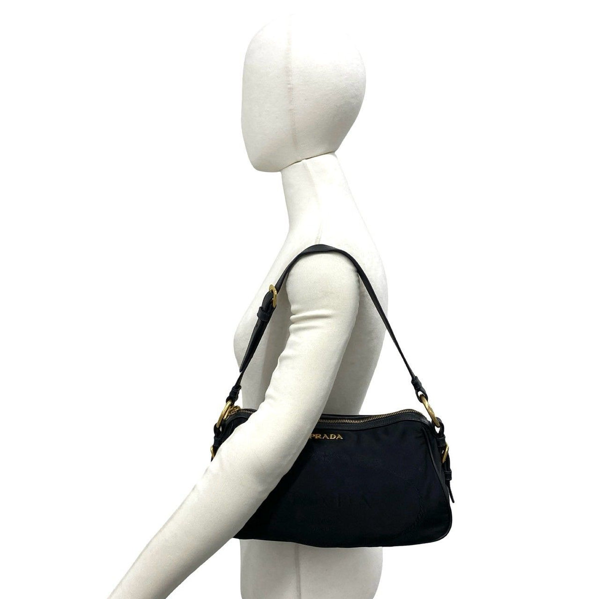 Prada Logo Tessuto Pocono Nylon Saffiano Leather Shoulder Bag Black — view 2