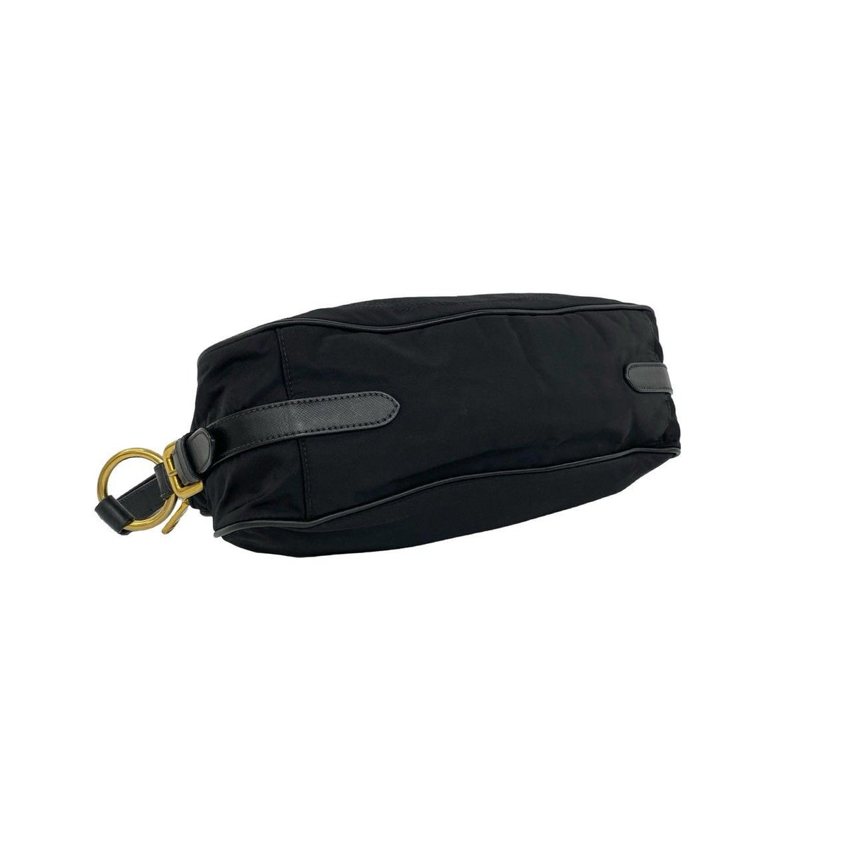 Prada Logo Tessuto Pocono Nylon Saffiano Leather Shoulder Bag Black — view 7