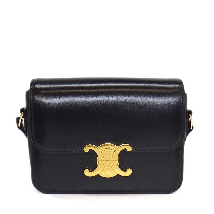 Celine Shoulder Bag Teen Triomphe Black Shiny Calfskin Gold