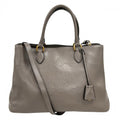 Prada 2-Way Embossed Logo Shoulder Bag Crossbody Leather Greige Gold