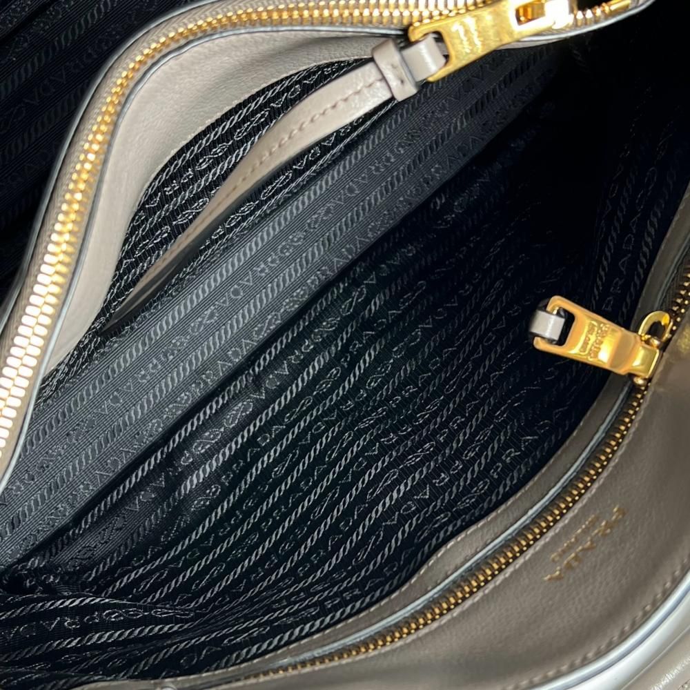 Prada 2-Way Embossed Logo Shoulder Bag Crossbody Leather Greige Gold — view 4