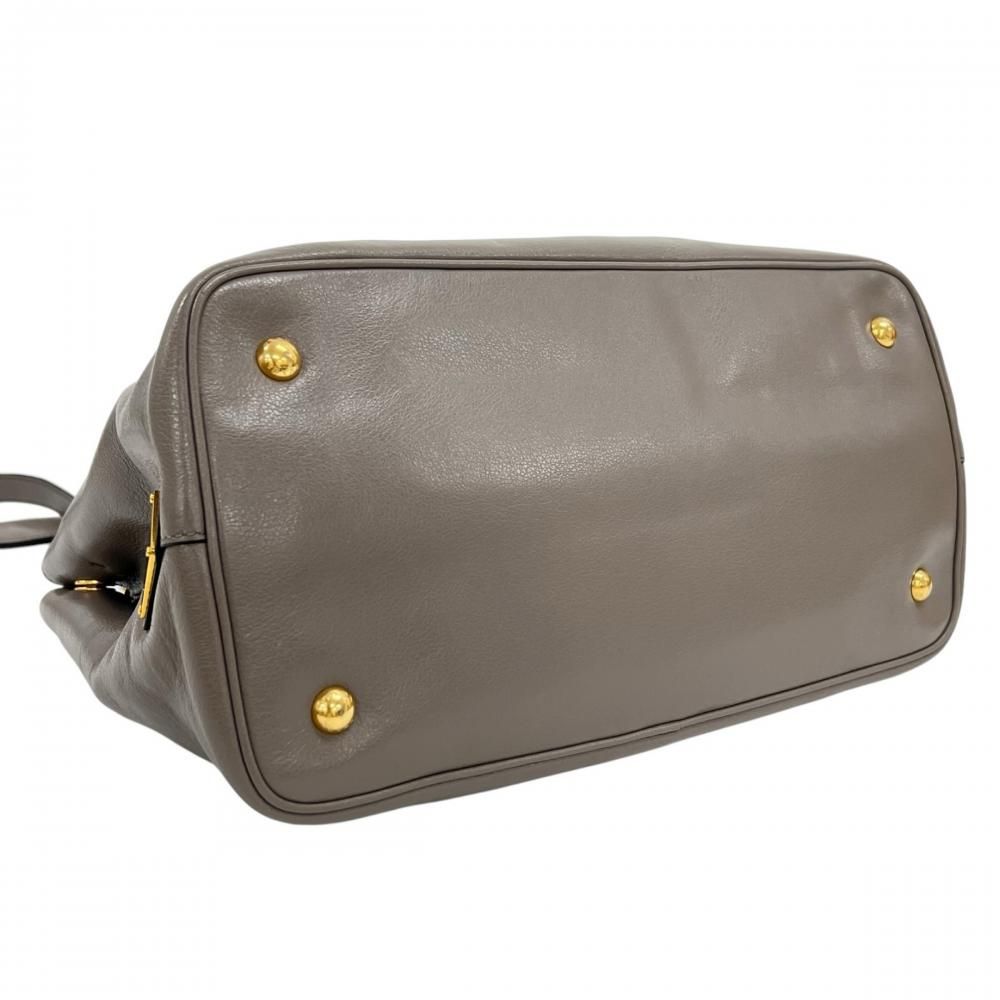 Prada 2-Way Embossed Logo Shoulder Bag Crossbody Leather Greige Gold — view 3