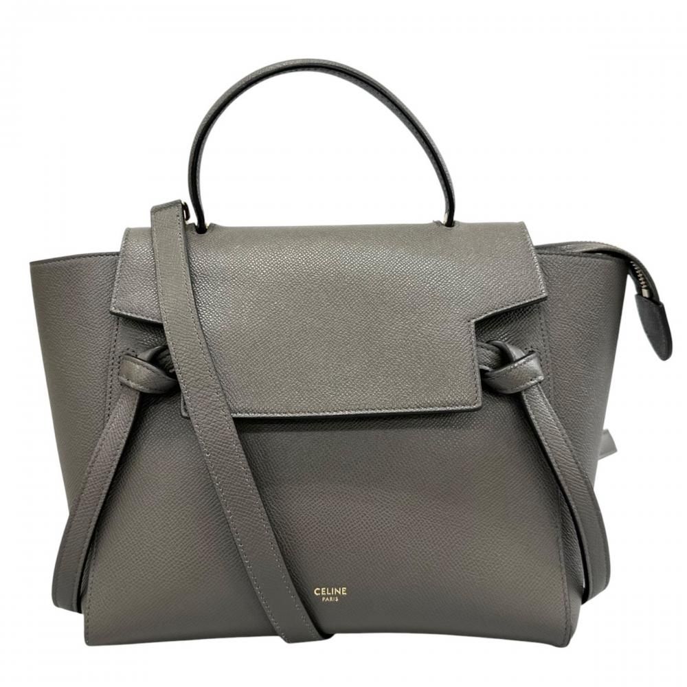 Celine 2-Way Belt Bag Crossbody Calfskin Gray Gold