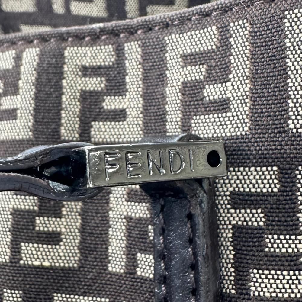 Fendi Handbag Zucchino Tote Canvas Leather Brown Silver — view 8