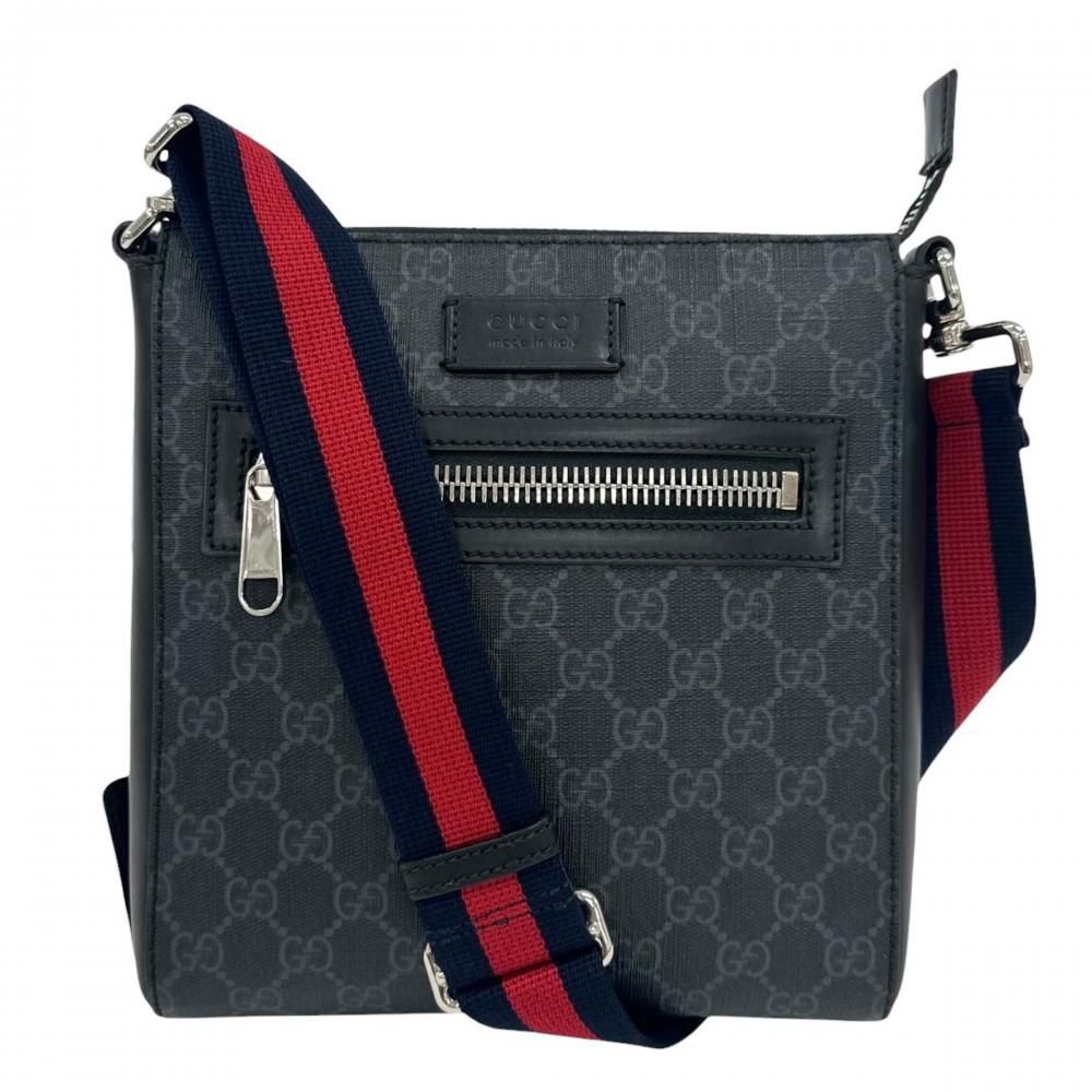 Gucci Shoulder Bag Web Stripe Crossbody GG Supreme Canvas Leather Black