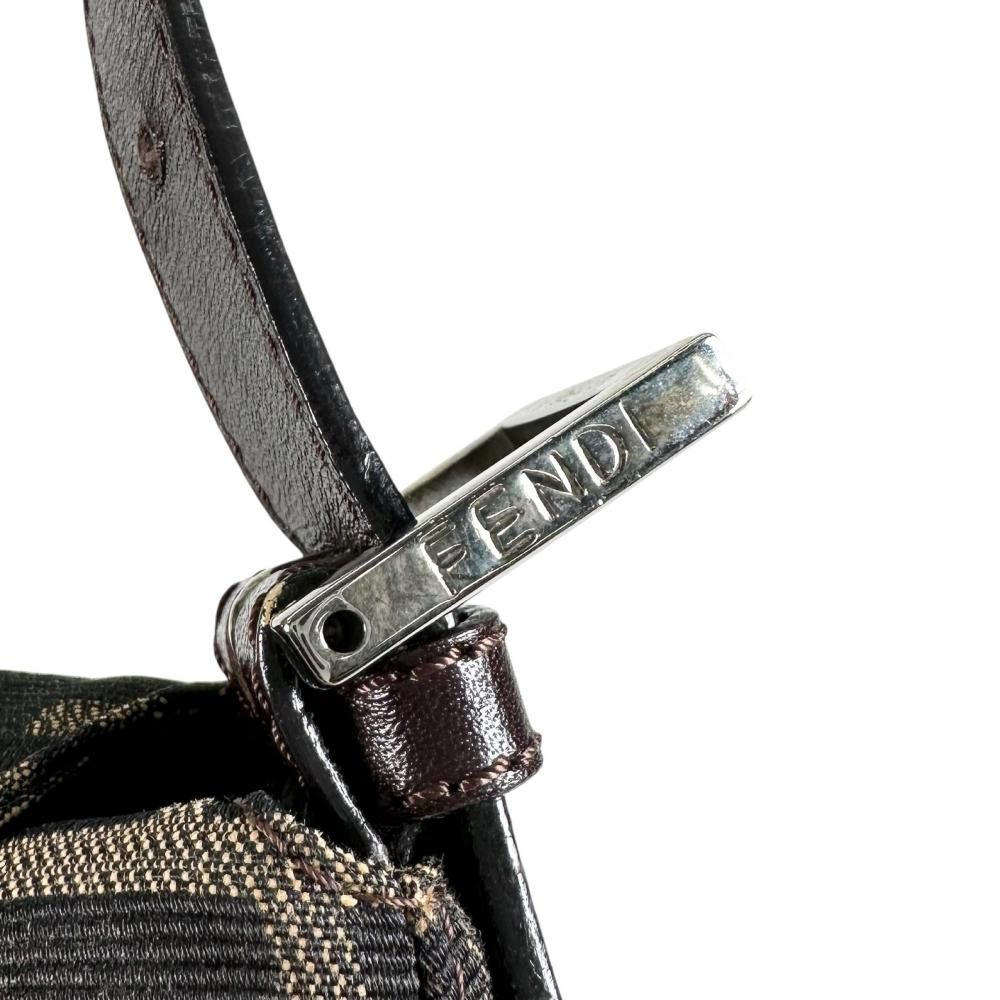 Fendi Shoulder Bag Zucca Mamma Bucket Canvas Leather Brown Black Silver — view 8