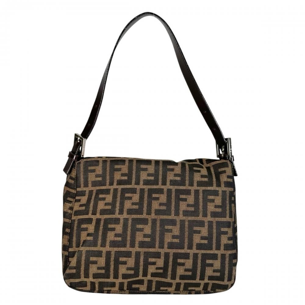 Fendi Shoulder Bag Zucca Mamma Bucket Canvas Leather Brown Black Silver — view 2