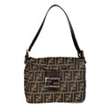 Fendi Shoulder Bag Zucca Mamma Bucket Canvas Leather Brown Black Silver