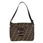 Fendi Shoulder Bag Zucca Mamma Bucket Canvas Leather Brown Black Silver