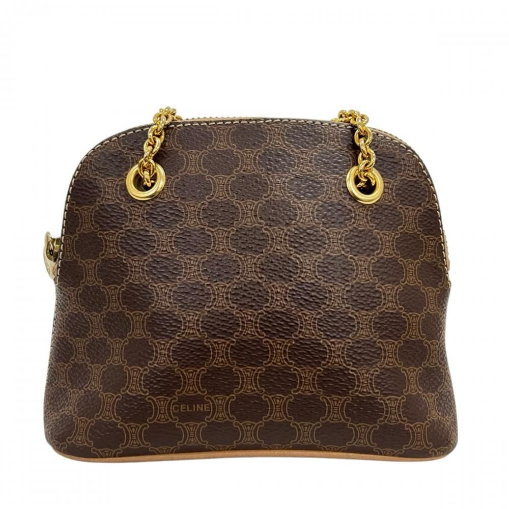 Celine Shoulder Bag Macadam Chain Mini Crossbody Leather Brown Gold — view 2