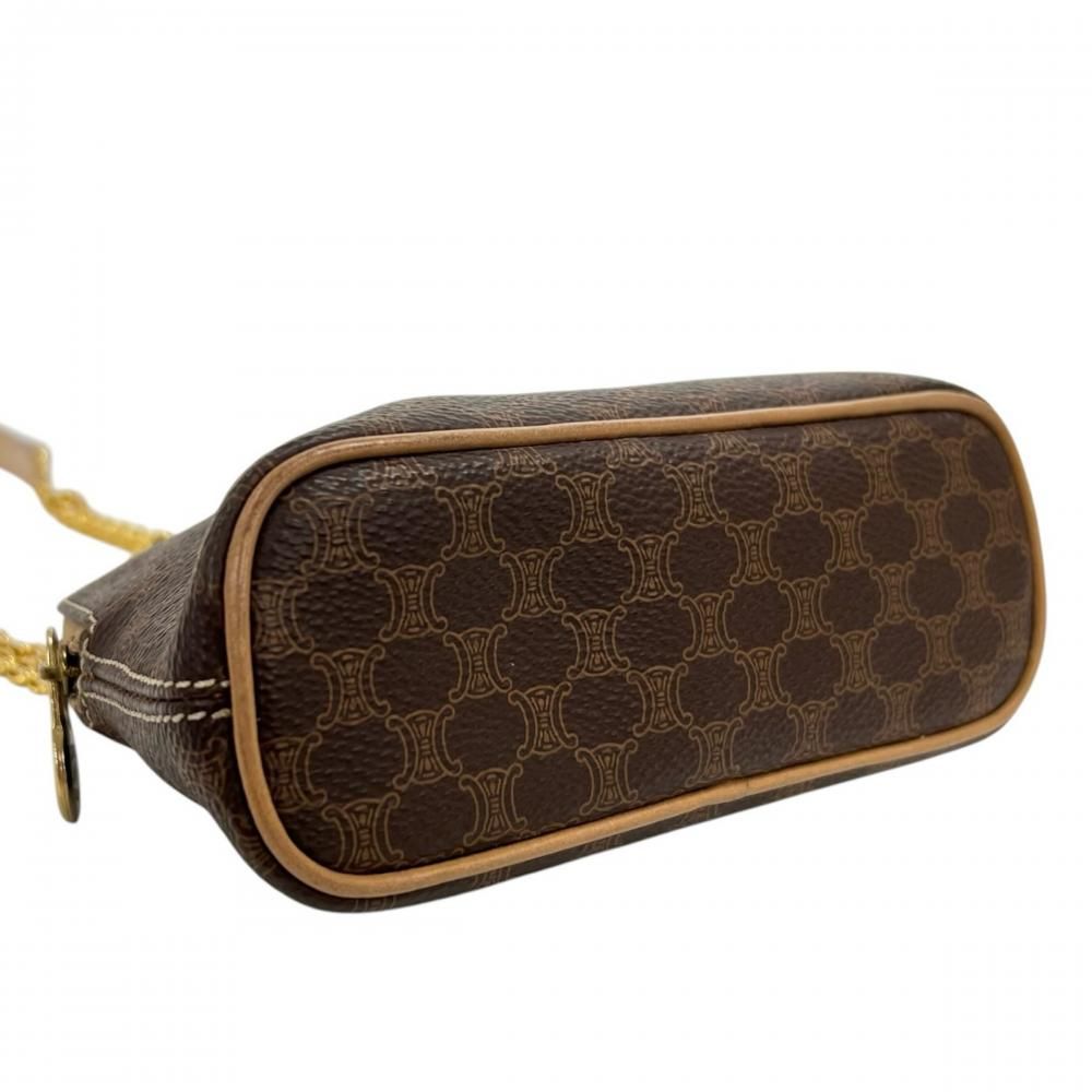 Celine Shoulder Bag Macadam Chain Mini Crossbody Leather Brown Gold — view 3