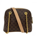 Celine Shoulder Bag Macadam Chain Mini Crossbody Leather Brown Gold